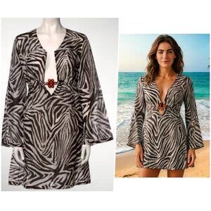 DVF Zebra Print Mini Dress Beach Cover Up M
